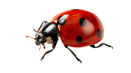 Bright red ladybug with black spots and shiny shell walking © Alaric