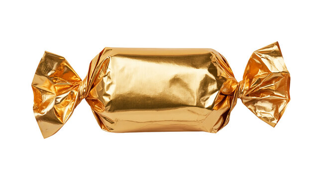Shiny golden metallic foil wrapped candy sweet