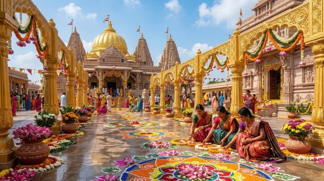 Vibrant Hindu temple decoration during Diwali festival celebration , Diwali, Kali Puja, Indian Festival, Lakshmi