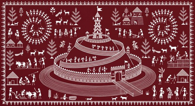 Daulatabad Fort Maharashtra hill fortress in Warli tribal art