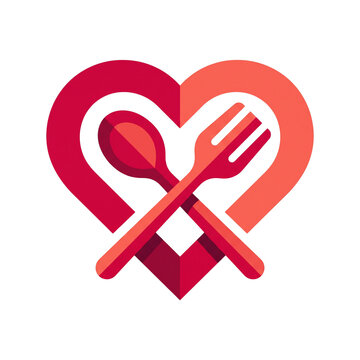 Crossed spoon and fork inside heart shape
