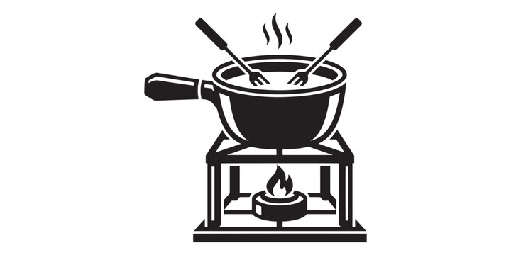 Black and white icon of a cheese fondue pot