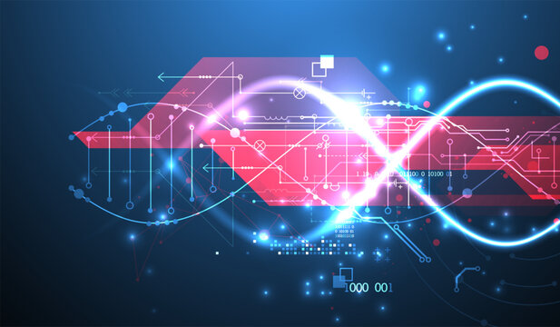 Futuristic digital DNA background with neon molecule structure. Vector
