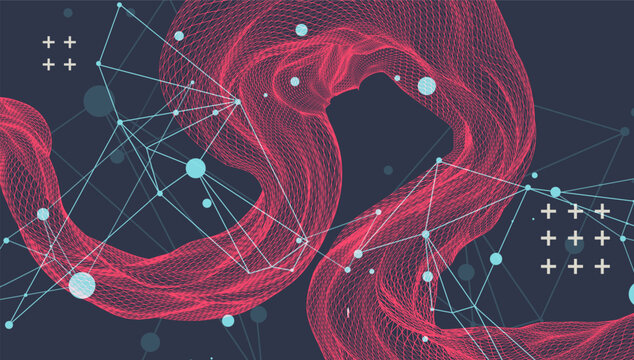 The abstract wave is made in a frame style. Template for science and technology presentation. Vector art.