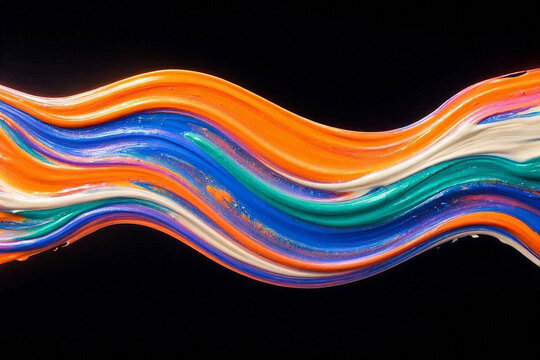 Vibrant Multi Color Liquid Acrylic Paint Wave Isolated on Dark Background