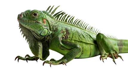 Fototapeta premium Vibrant green iguana lizard with spiky dorsal crest and textured scaly skin
