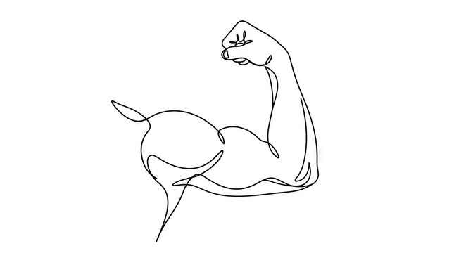 Continuous line drawing of a muscular flexed bicep.