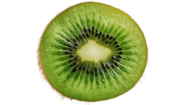 Fresh ripe kiwi fruit slice with vibrant green flesh and black seeds