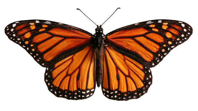 Vibrant orange and black monarch butterfly with spread wings