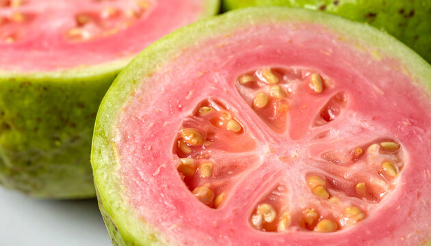 Pink Guava Halves with Seeds Close Up