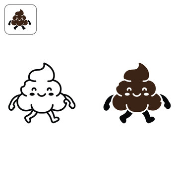 Cute cartoon poop emoji characters running in playful isolated vector style with copy space