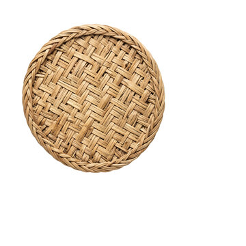 Round woven wicker mat on transparent background top view