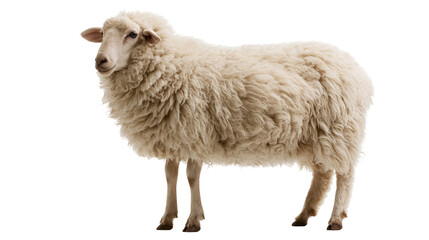 Obraz premium Fluffy white woolly sheep standing sideways