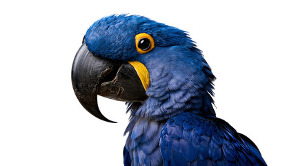 Close up portrait of a vibrant blue Hyacinth Macaw with a large black beak © dominica