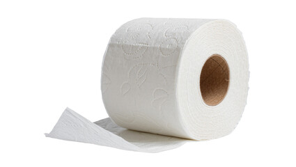 Fototapeta premium White textured toilet paper roll with cardboard core, isolated on transparent background