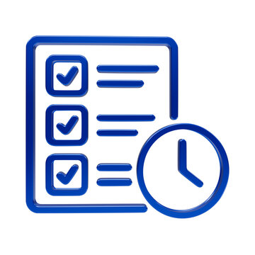3d blue checklist and clock representing time management and task planning on black
