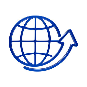 3d blue globe with arrow representing global navigation and worldwide connection earth