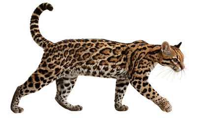 Obraz premium Spotted ocelot wild cat walking with tail raised