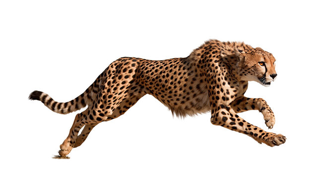 Full speed running cheetah with spotted fur and muscular body