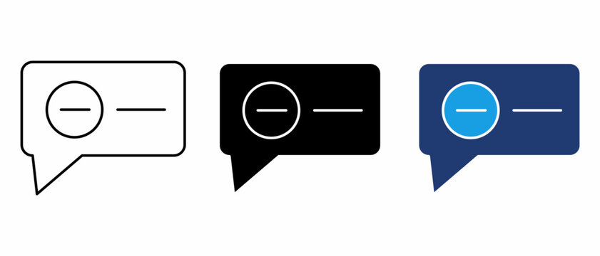 Minus sign speech bubble icon featuring outline, glyph, and duotone styles, negative feedback and removal symbols for digital interface apps.