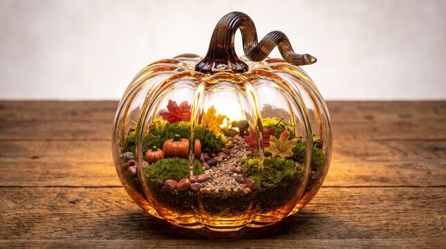 Glass pumpkin terrarium, miniature garden, autumn decor, rustic elegance