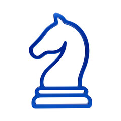 Blue 3d line of a chess knight chess piece standing on a base against a solid black background game © MDSUMON