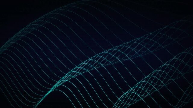 Digital cyber wireframe mesh grid wave neon cyan futuristic abstract topography high tech background for data visualization sci-fi interface motion graphic loop