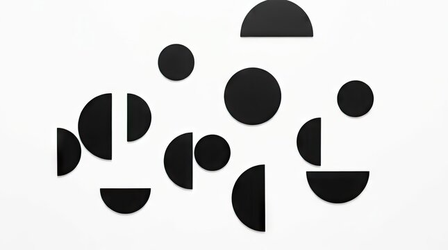 Abstract black geometric circles and semicircles on white.