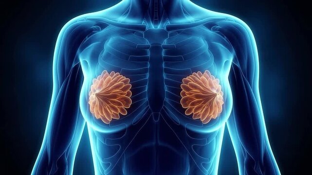 Breast Anatomy Visualization of Female Torso Highlighting Mammary Glands for Medical Education and Healthcare Awareness