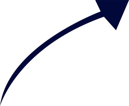 A dark blue arrow pointing upwards in a curved motion