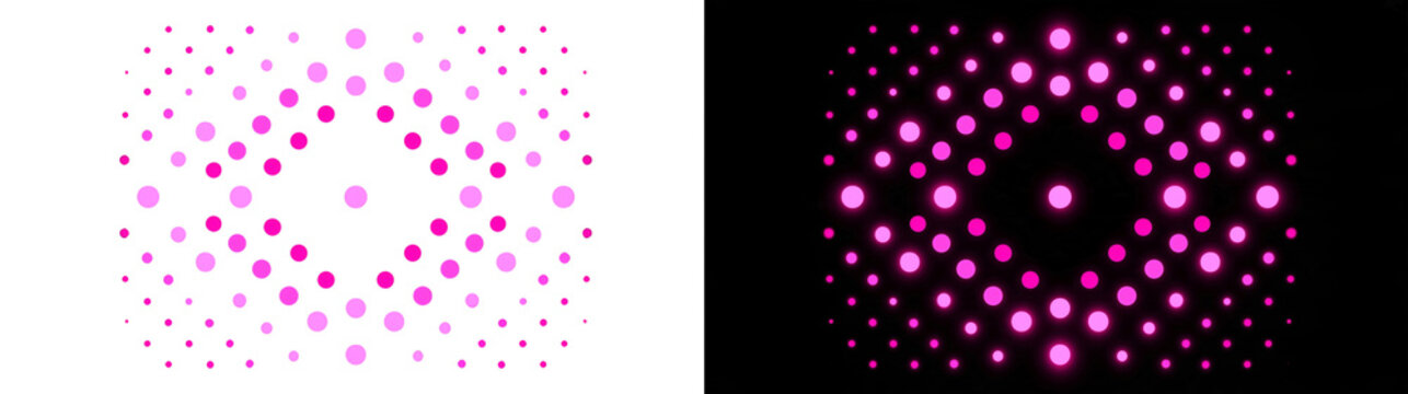 Abstract halftone dot pattern glowing pink lights isolated on transparent background
