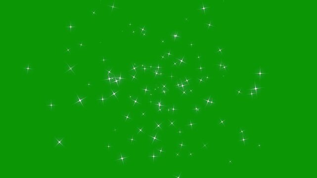 White shining particles with glowing magic burst, glowing white star sparkles burst, particle magic tail sparkling glitter star dust trail loop animation on green screen. 4k video