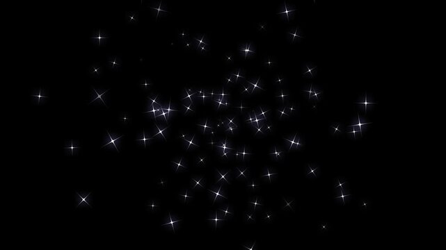White shining particles with glowing magic burst, glowing white star sparkles burst, particle magic tail sparkling glitter star dust trail loop animation on black screen. 4k video