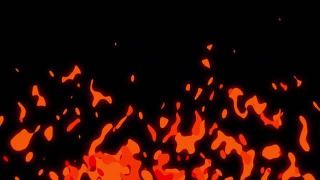 2d cartoon animation video motion graphics, 2d animation of a brightly burning fire, 2d detailed fire animation, simple fire element 2d animation, smooth organic flickering fire on black screen. 4k