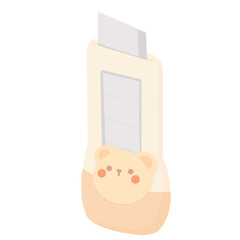Cute pastel cream teddy bear utility knife icon. Minimalist kawaii bear cub paper cutter , cute stationary office tool. school item. scrape book decoration. back to school. © moccameen