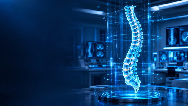 Futuristic Holographic Human Spine Scan in Advanced Digital Medical Laboratory