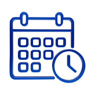 Blue neon calendar combined with a clock representing schedule planning, time management and upcoming deadlines