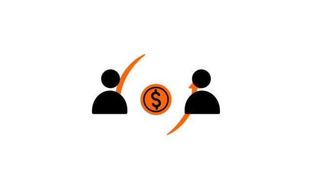Peer to peer payment icon showing money between two people with directional arrows representing a direct financial transaction.