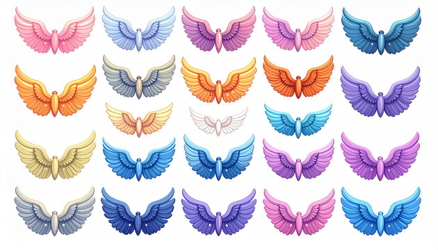 Collection of stylized colorful angelic wings illustrations
