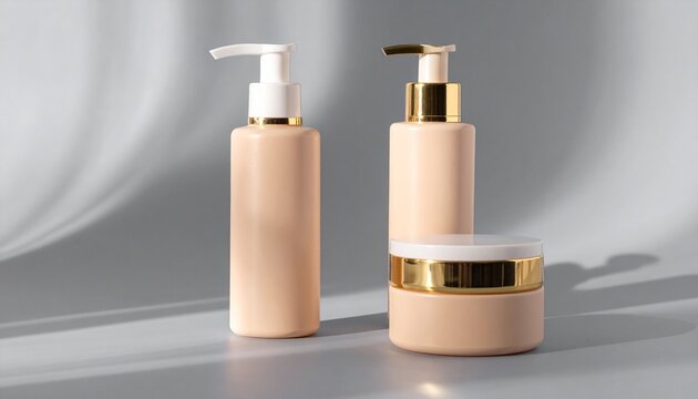 Luxury cosmetic packaging, minimalist skincare containers, elegant branding display