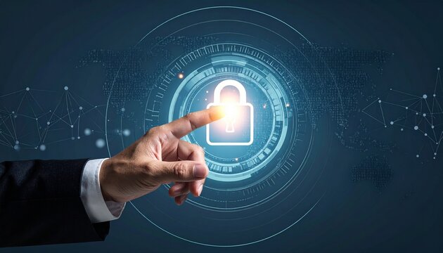 Cybersecurity protection concept, digital lock, global network, secure access