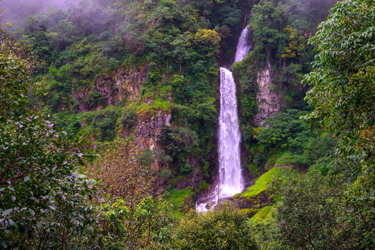 Scenic Huai Nam Yen Waterfall tropical rainforest in the rainy season in Omkoi District Chiang Mai, Thailand