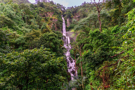 Scenic Huai Nam Yen Waterfall tropical rainforest in the rainy season in Omkoi District Chiang Mai, Thailand