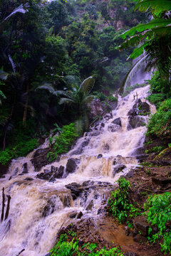 Scenic Huai Nam Yen Waterfall tropical rainforest in the rainy season in Omkoi District Chiang Mai, Thailand