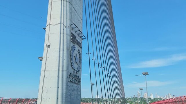 Cable-Stayed Bridge Under a Clear Blue Sky. The H&eacute;roes Del Chaco Bridge That Connects Both Regions, Western And Eastern. Asuncion Paraguay