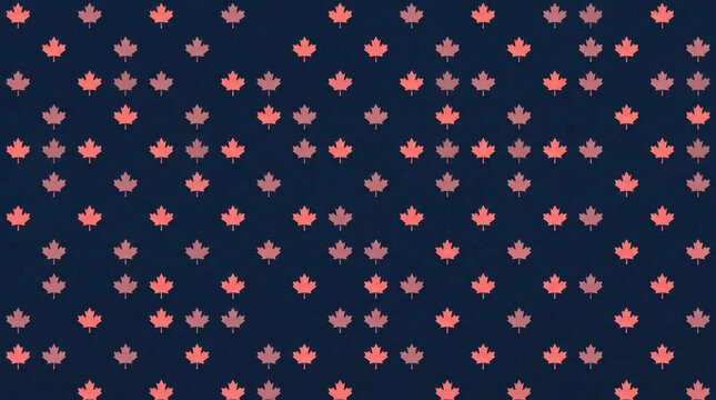 Seamless pattern with pink maple leaves on a dark blue background, for autumn generated, using ai