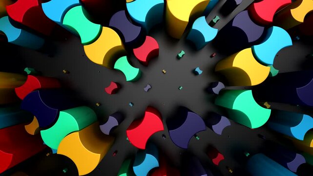 Background of Geometric Shapes. Abstract motion, loop, 3d rendering, 4k resolution
