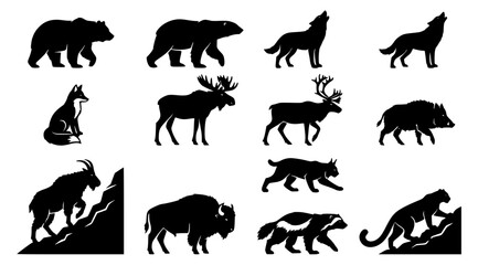 Obraz premium Forest Mountain and Arctic Wild Animals Silhouette Vector Collection