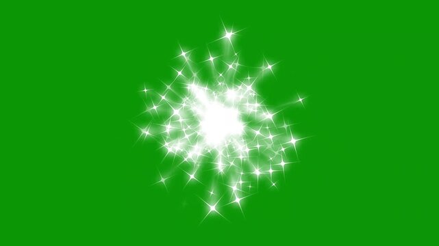 Glitter star blast particles, twinkle star glitter sparkle blast, flat star blast particle magic tail sparkling, luxury white glitter star blast sparkles trail on green screen. 4k video