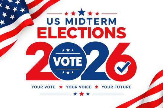 U.S. Midterm Election 2026 and Presidential Election 2028 Vote Day Patriotic Banner with American Flag &mdash; Election Campaign Design,,
